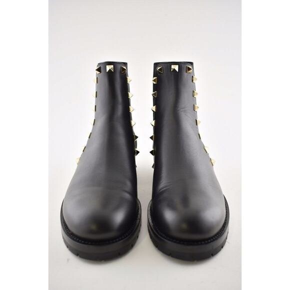 Valentino Rockstud Chelsea 20mm Black Leather Stud Heel Short Ankle Flat Boot 37 - Picture 6 of 12